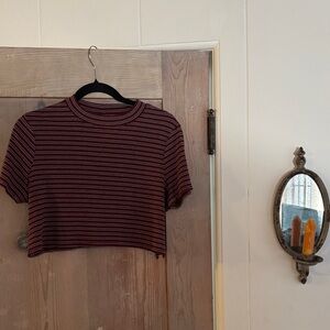 Striped Burgundy Crop Tee - Unbranded